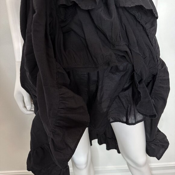 Paige Samosa Ribbed Knit Mixed Media Tiered A-Line Midi Dress in Black Size S - Picture 10 of 15